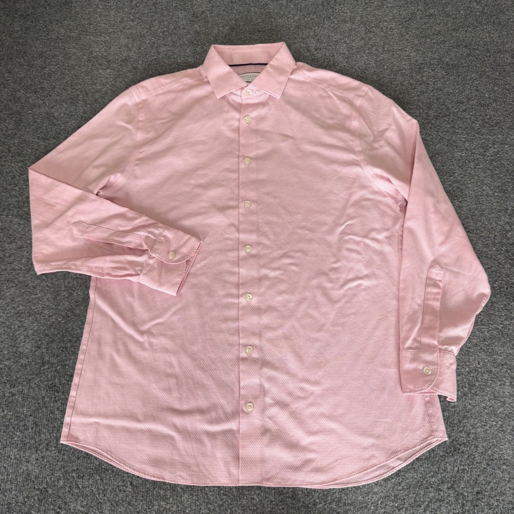 Charles Tyrwhitt Mens Slim Fit Non-Iron Dress Shirt Pink Textured 16.5 34 Casual